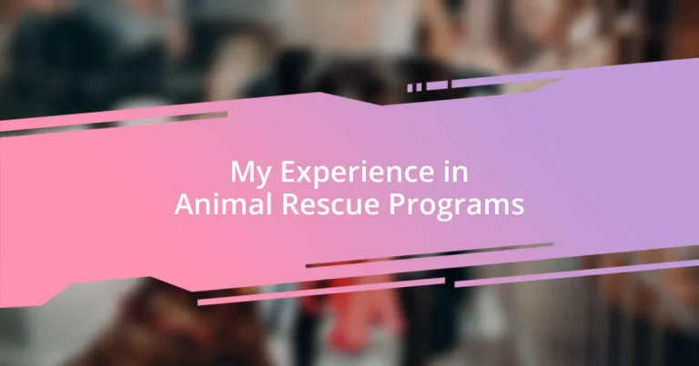 My Experience in Animal Rescue Programs